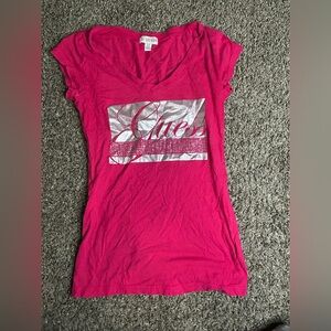 Guess Women's Fuchsia V-Neck Tee